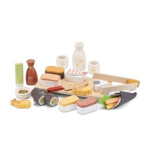 Houten sushi speelset met nigiri, tempura en sushi accessoires