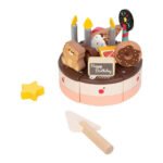 Classic World Houten Chocolade Taart speelgoed verjaardagstaart met taartmes en decoraties