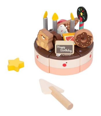 Classic World Houten Chocolade Taart speelgoed verjaardagstaart met taartmes en decoraties