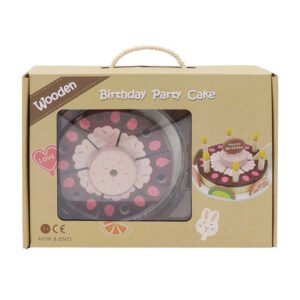 Houten verjaardagstaart speelgoed in cadeauverpakking voorkant
