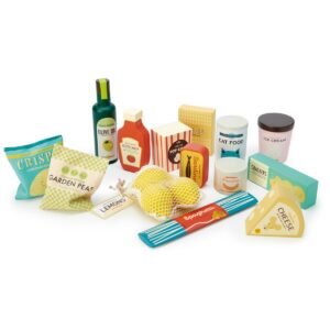 Houten speelvoeding set met boodschappen voor kinderen