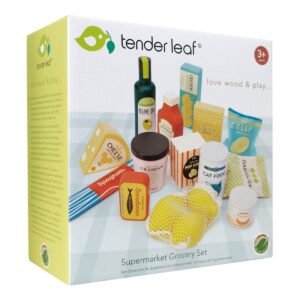 Tender Leaf Toys houten supermarkt voedingsmiddelenset verpakking