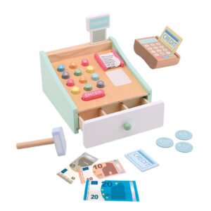 Houten speelgoed kassa met accessoires en speelgeld voor kinderen Joueco Houten Kassa met Scanner
