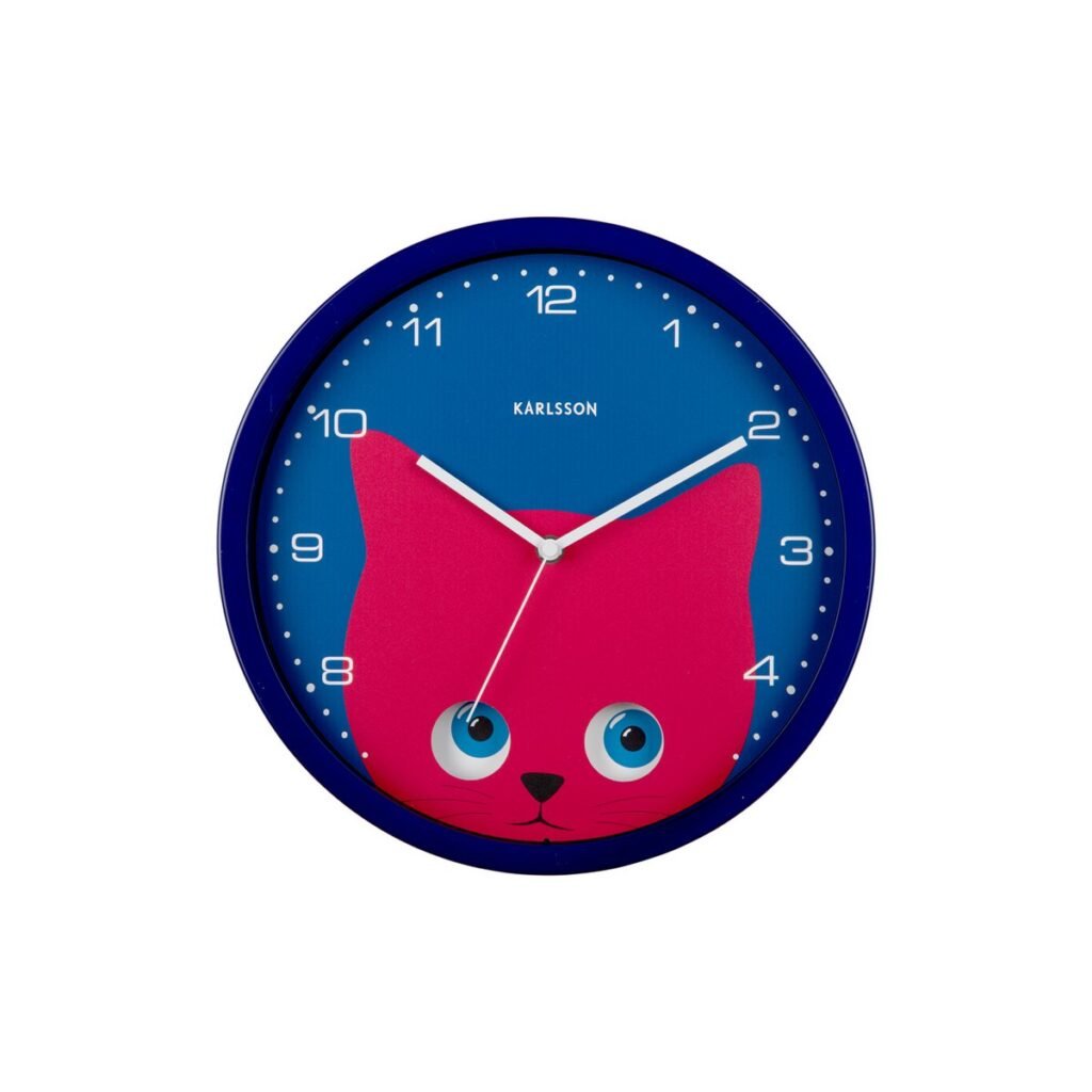 Karlsson Wandklok Kiekeboe Kat rond design met roze kattengezicht
