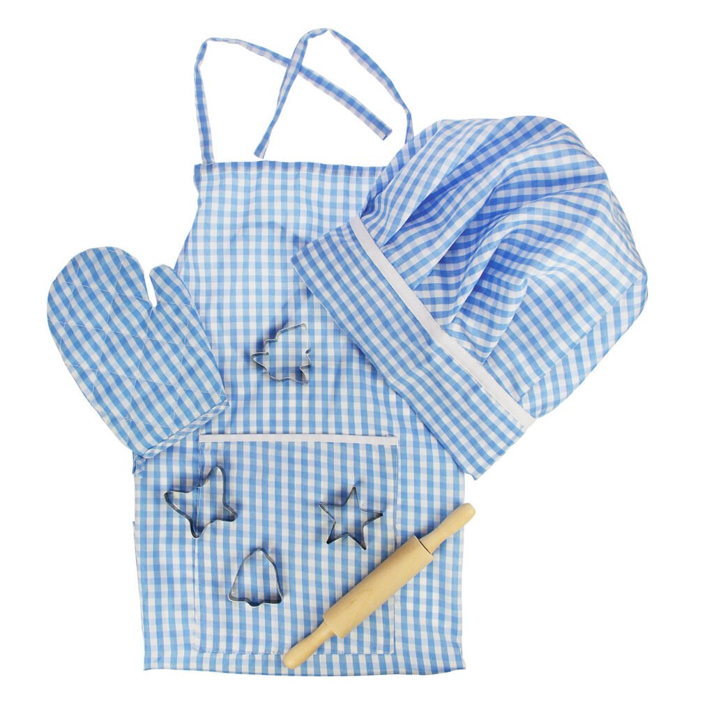 Bigjigs Chef's Keukenset Blauw met ovenwant, schort, muts, bakvormen en deegroller