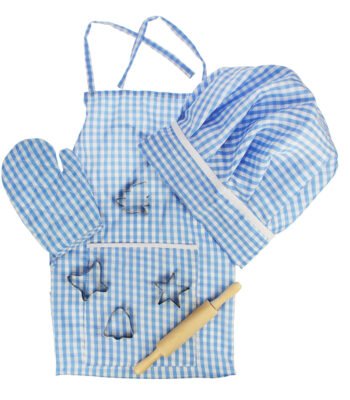 Bigjigs Chef's Keukenset Blauw met ovenwant, schort, muts, bakvormen en deegroller