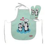 Set Kinderschort en Ovenwant Pinguin blauw voor gebruik in kinderkeuken