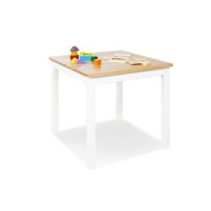 Vierkante kindertafel met houten bovenkant en witte poten zonder accessoires