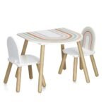 Zeller Kinderzitset Rainbow tafel met twee stoelen met regenboogprint en houten poten