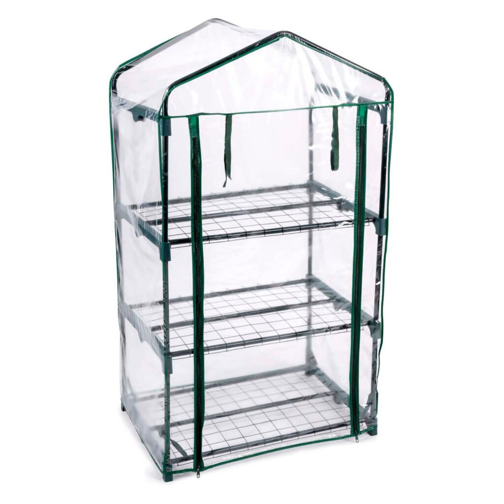 Transparante mini kas met 4 metalen planken en PVC cover Kas 69x49x125cm