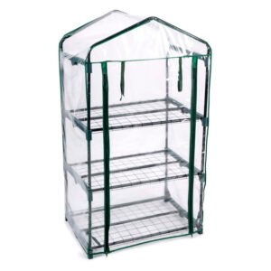 Transparante mini kas met 4 metalen planken en PVC cover Kas 69x49x125cm