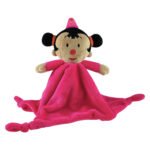 Bumba Knuffeldoekje Bumbina in felle roze kleur met poppenhoofd en knoopvormige hoeken