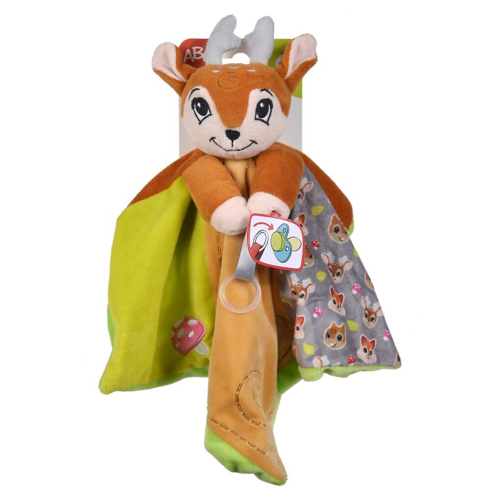 ABC Forest Friends Knuffeldoek hertje met speenhouder en zachte stoffen labels