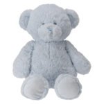 Lichtblauwe zachte knuffelbeer met pluizige vacht zittend op witte achtergrond Knuffelbeer Pluche Blauw