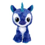 Blauwe knuffel eenhoorn met grote glinsterende ogen Lumo Stars Knuffel - Unicorn Velvet