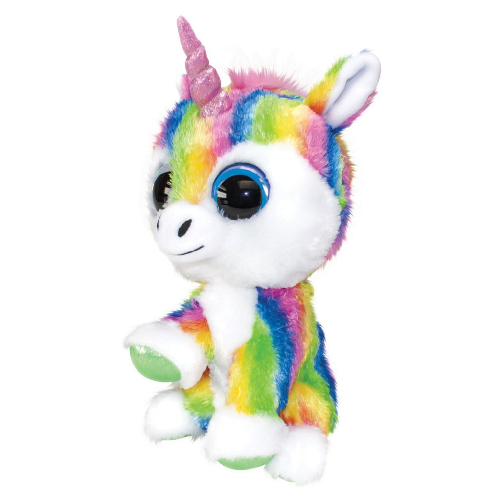 Knuffel eenhoorn met regenboogvacht en grote glinsterende ogen Lumo Stars Knuffel - Eenhoorn Dream