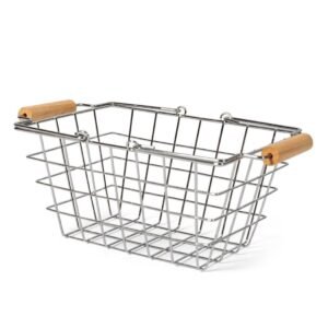 Zilverkleurig draadmandje met houten grepen