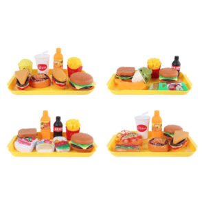 Overzicht van vier Take Away Mini Menu speelgoedsets Speelset Fast Food Mini Menu