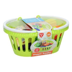 Speelgoed veggie basket met plastic groenten in groene winkelmand