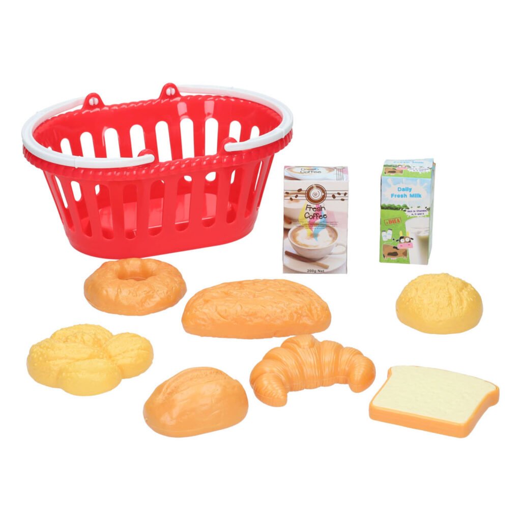 Speelset broodmand met speelgoed brood, croissant en melkpak Playgo Mandje met Brood