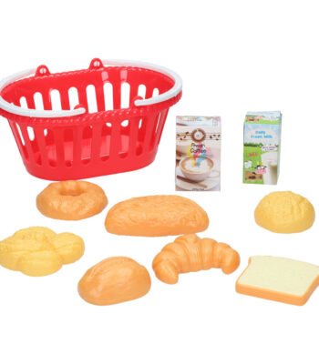 Speelset broodmand met speelgoed brood, croissant en melkpak Playgo Mandje met Brood