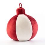 Textino Jingle Bell Kussen - Scooter Red. Een Rood wit kerstbal kussen van zachte pluche stof