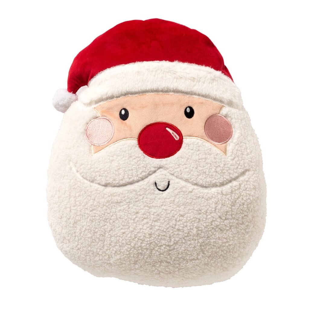 Textino Claus Kussen - Tango Red. Een pluche kerstman kussen met zachte baard en rode kerstmuts