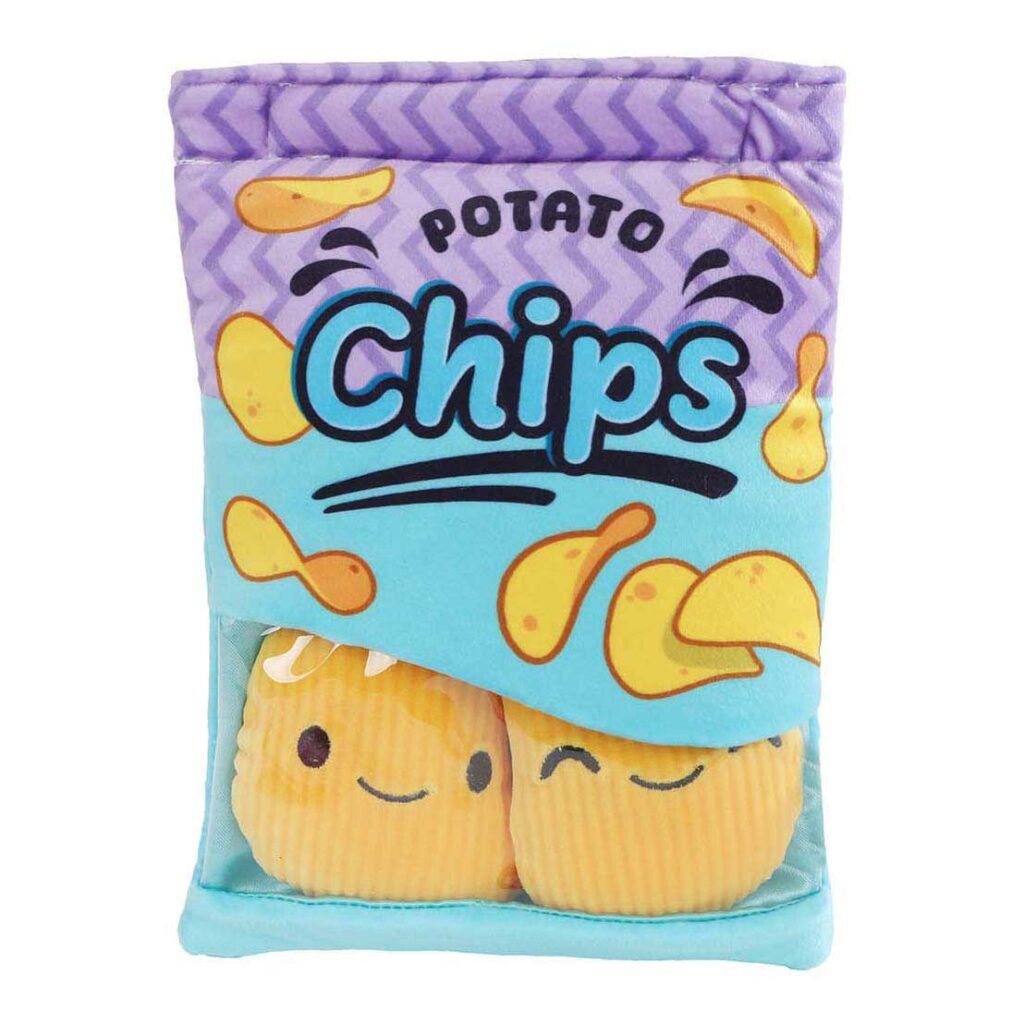 Pluche potato chips zak met schattige chips knuffels. Fluffy Menu Snackzakje met Pluchen Chips