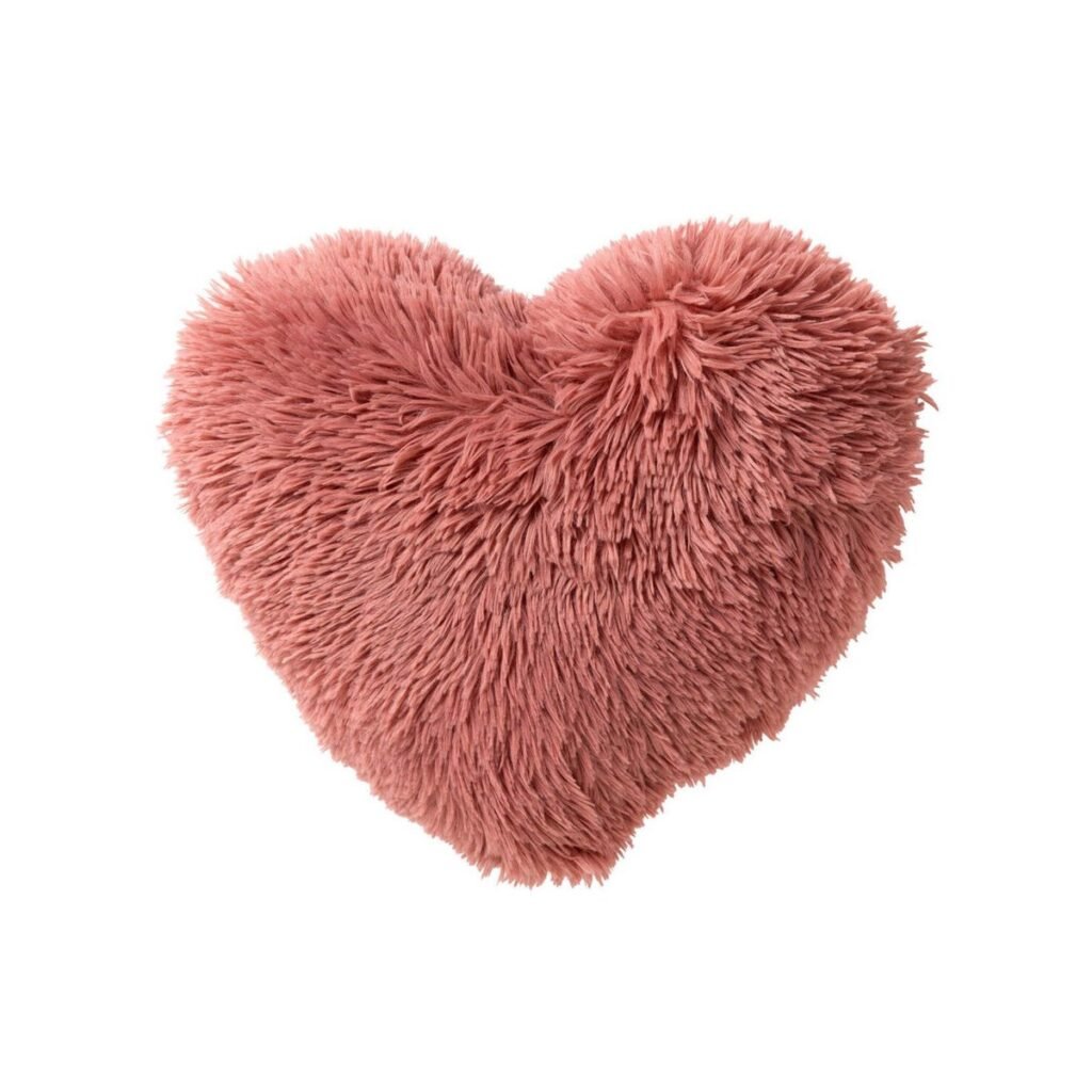 Textino Hart Kussen - Mauveglow Pink. Een hartvormig roze pluche kussen met zachte fluffy shaggy bekleding