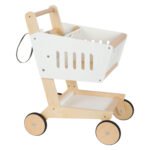 Houten kinder winkelwagen met witte bak en vier wielen. Small Foot Houten Supermarkt Winkelwagen Wit