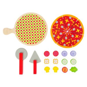 Houten pizza speelgoed set met snijder en toppings