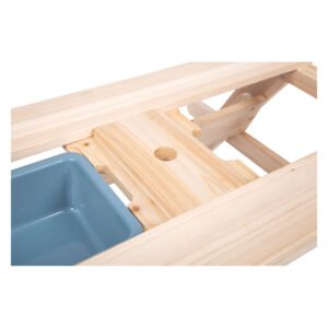 Houten schuifdeksel van kinderpicknicktafel met geïntegreerde speelruimte