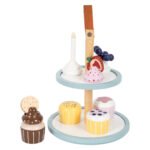 Houten speelgoed cupcake standaard met kleurrijke dessertjes voor kinderen. Small Foot Houten Speeleten Etagere met Cupcakes
