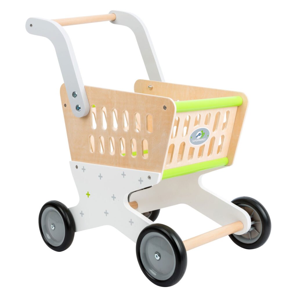 Houten winkelwagen speelgoed met rubberen wielen. Small Foot Houten Winkelwagen Supermarkt