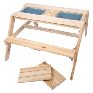 Houten zand- en watertafel voor kinderen met twee uitneembare bakken
