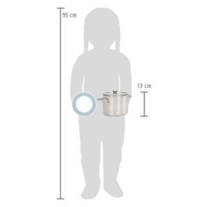 Kinderspeelgoed kookpan met vergiet en afmetingen van 13 cm hoog