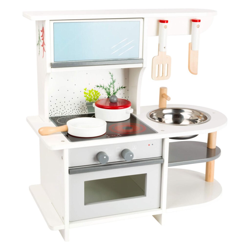 moderne houten speelkeuken met spoelbak en kookplaat Small Foot Houten Speelkeuken Graceful