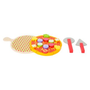 Speelgoed pizza van hout met accessoires en pizzasnijder