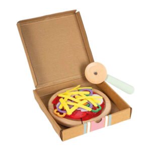 Speelgoed pizza set in open kartonnen pizzadoos