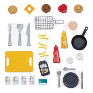 Accessoires van houten speelgoed restaurant met frietjes en servies