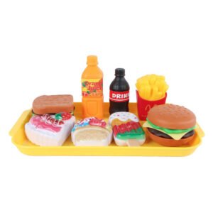 Speelgoed fastfood dienblad met hamburger friet en drankjes