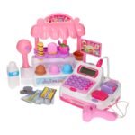 Speelgoed ijswinkel met roze kassa en accessoires voor kinderen. Ijsjeswinkel met kassa