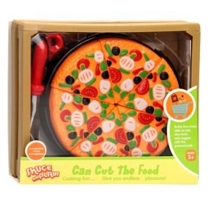 Speelgoed pizza in verpakking met snijmes voor kinderen
