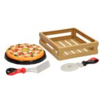 Speelgoed pizza set met snijder, pizzaschep en houten krat Snij Eten in Kist