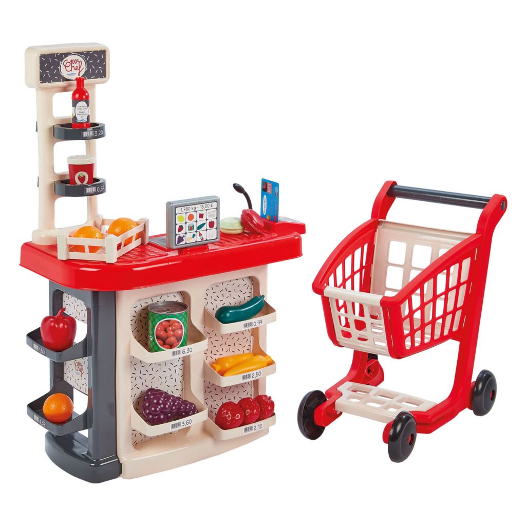Complete Ecoiffier 100% Chef Winkelbalie en Winkelwagen speelgoed supermarkt met speelaccessoires