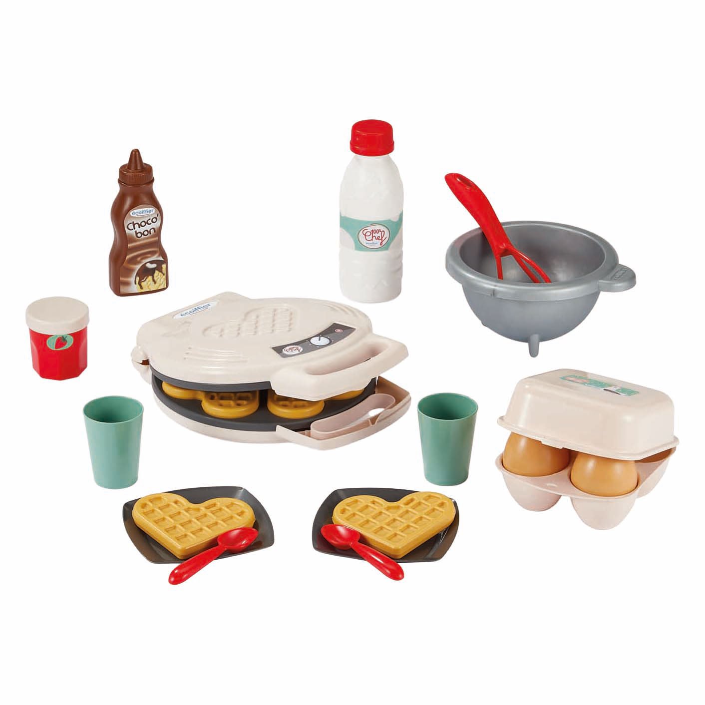 speelgoed-wafelijzer-ontbijtset-wafels-keukenaccessoires Ecoiffier 100% Chef Wafelijzer met wafels en keukenaccessoires