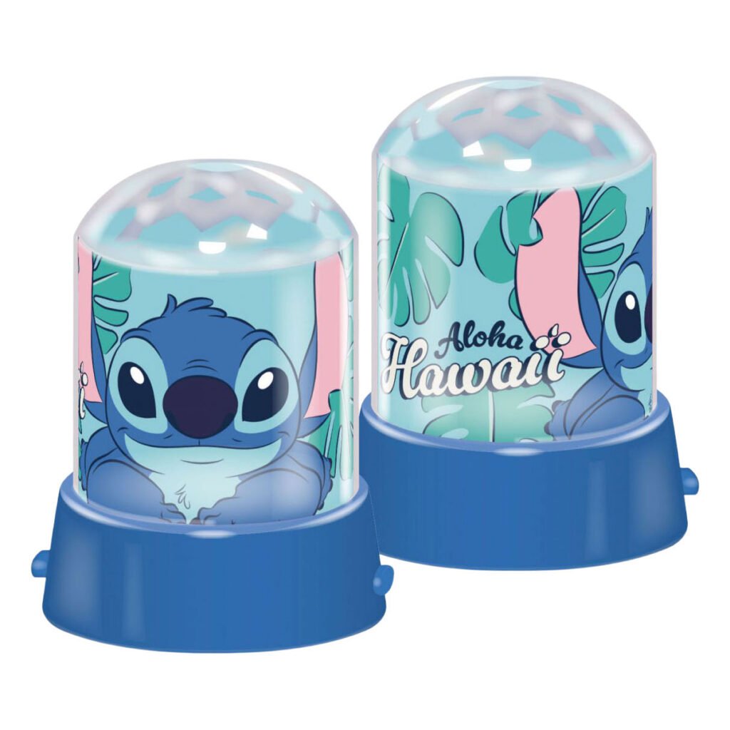 Projectielamp Stitch set van twee naast elkaar met blauwe basis en Aloha Hawaii design