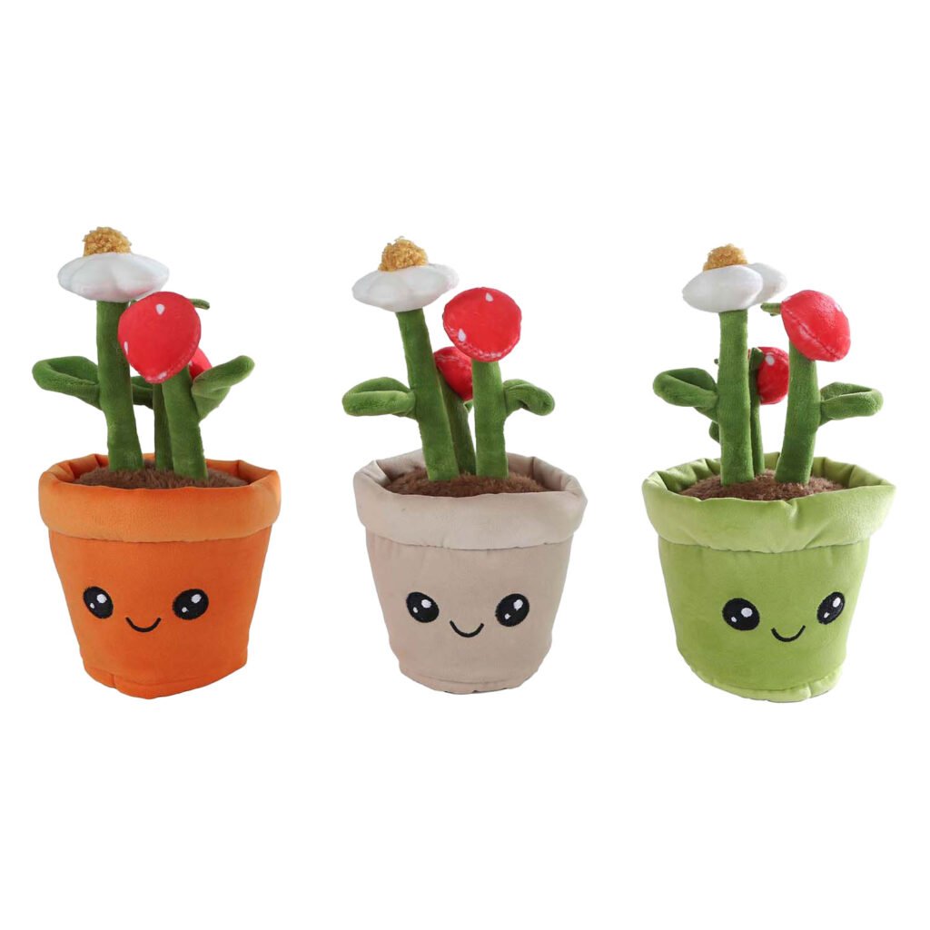 Drie schattige pluche bloemenplanten in vrolijke bloempotten Take Me Home Knuffel Plant Pluche - Aardbeienplant
