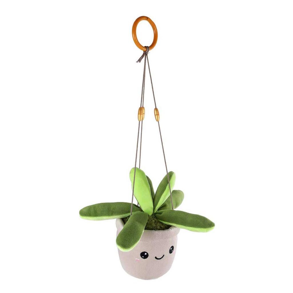 Hangende knuffelplant in vrolijke bloempot met gezichtje Take Me Home Hangplant Pluche Groen Staand