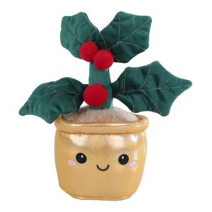 Knuffel kersthulst in gouden bloempot met schattig gezicht